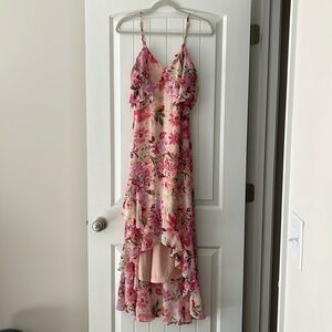 Pink floral high low maxi dress